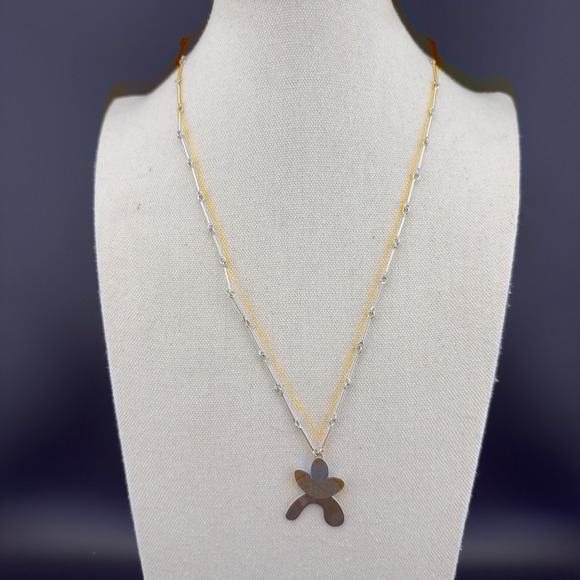 Madewell Two Tone Abstract Geometric Pendant Necklace Matte Gold Silver Tone - Picture 5 of 6